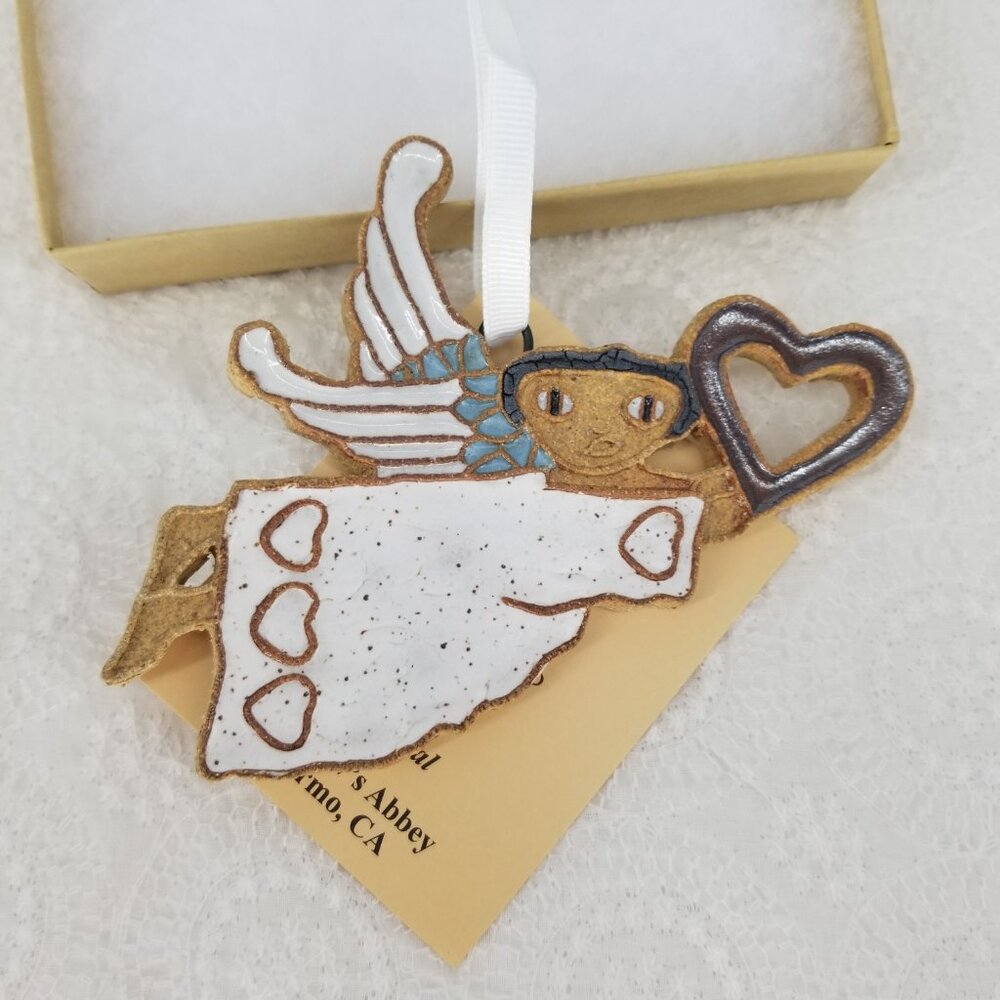 St. Andrew's Abbey Ceramics Angel w/ Heart, Handmade by Artisans, Ornament, Gift
